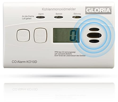 Gloria Kohlenmonoxidmelder KO10D mit 10 Jahren Garantie und fest eingebauter Lithium Batterie