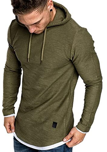 Men's Long Sleeve Pullover Hoodie Tops Sportwear Muscle Hoodie T-Shirts Solid Color Sweatshirt for Men SolidGreen 3XL