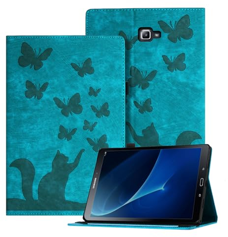 Auslbin Housse Tablette Samsung Tab A6 (2016) 10.1 en Relief, étui pour Tablette en Cuir PU Rétro sur Le Thème des Papillons et des Chats pour Galaxy Tab A6 (2016) 10.1, Vert