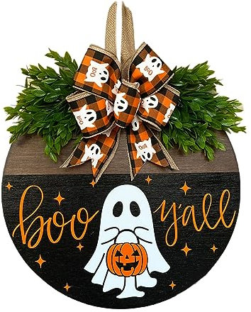 Skurriles weißes Wraith-Türschild: Gruselig schöne Halloween-Dekoration Holz für einen gruseligen Eingang Bild Personalisiert (Black, One Size)
