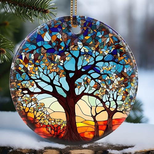 Touber Albero della vita 2023, decorazione natalizia 2023, idea regalo per le vacanze, ricordo cimelio, ceramica rotonda, regalo a pallina, albero della vita