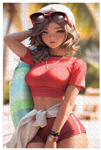 Jigsaw puzzle for adult 1000 piece, wooden, for Young woman in bikini on the beach, anime puzzles (B ; 500)