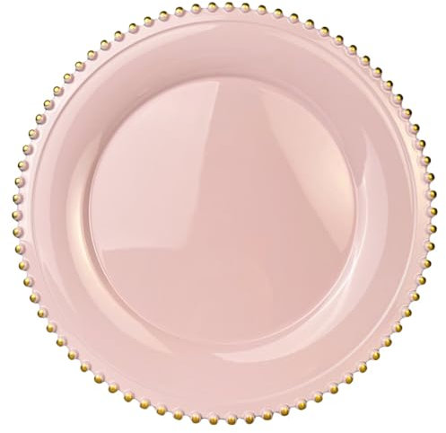 UOEKCS Platzteller aus Kunststoff, rund, 33 cm, für Speiseteller, Party, Hochzeit, Geburtstag, Rosa, 6 Stück