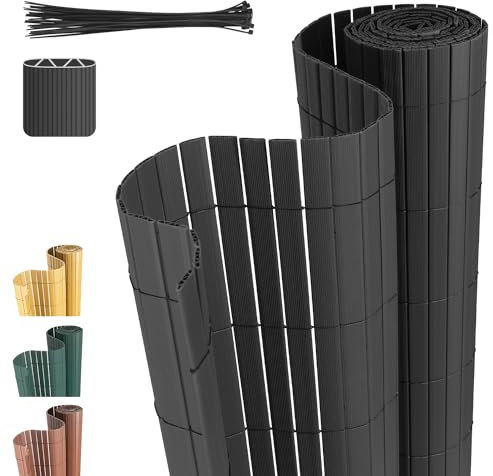 Cecaylie W-Rippenverstärkungen,Anthrazit PVC Sichtschutzmatte Sichtschutzzaun,UV-beständig, schimmelfrei und pflegeleicht,Verstärkt Starke Privatsphäre für Garten Balkon Terrasse(0.9 * 10M)