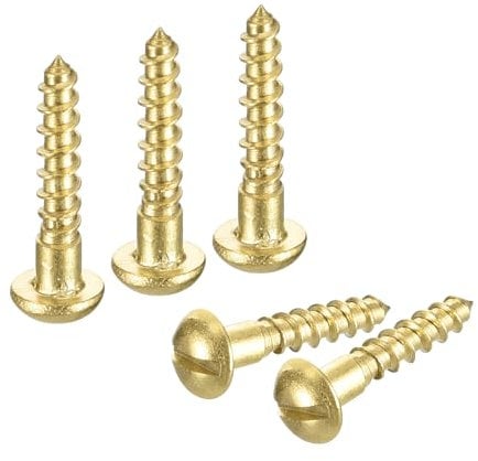 sourcing map Wood Screws M2 x 10mm Slotted Round Head Brass Self-Tapping Screw WoodWorking Screw 60 Pcs