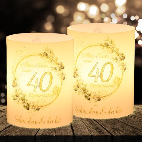16 Windlichter 40. Geburtstag Tischdeko Happy Birthday Männer Frauen Deko, Teelichter oder Kerzen