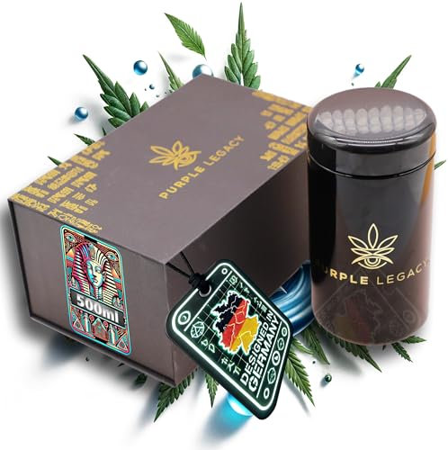 PURPLE LEGACY® Tarro Hermético de Cristal Violeta UV, Recipiente para Hierbas, Té, Café - Vidrio, Versión de 500 ml
