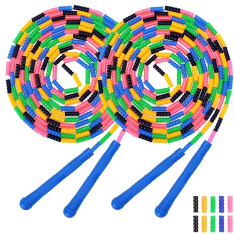Dutch Jump Rope 16 FT 2 Pack, Long Soft Beaded Jump Rope, Adjustable Segmented Skipping Rope for Kids Adults, Multiplayer Jumping Rope for Fitness Outdoor (Blue)