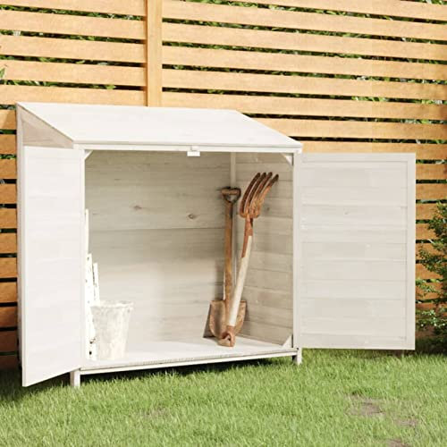 Iiaky Geräteschuppen Weiß 102x52x112 cm Massivholz Tanne Gartenschrank Holz Wetterfest