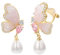 Vissen Ohrclips Hängend Perlen Schmetterling Barock Damen Pink Zirkonia Vergoldet Modeschmuck