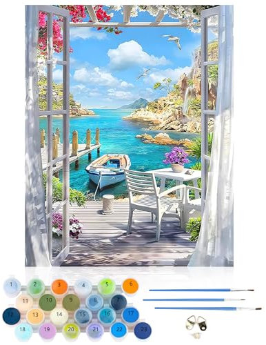 CEOVR Peinture Numero Adulte Kits,Paysage Kits de Peinture au Numéro,DIY Painting by NumbersPaysage de Bord de Mer Peinture à Dessin,30x40 cm,Sans Cadre