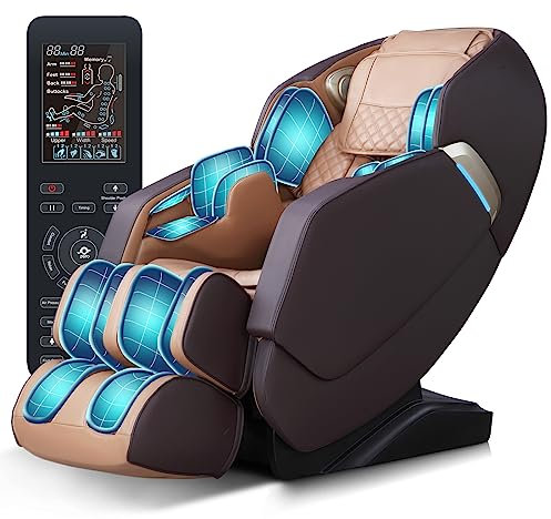 RelaxRelife Massagesessel, Ganzkörpermassage Stühle mit Zero Gravity 3D Massage Intelligent Body Scan Detection SL Track Fußmassage zurück Wärme Bluetooth Lautsprecher Braun