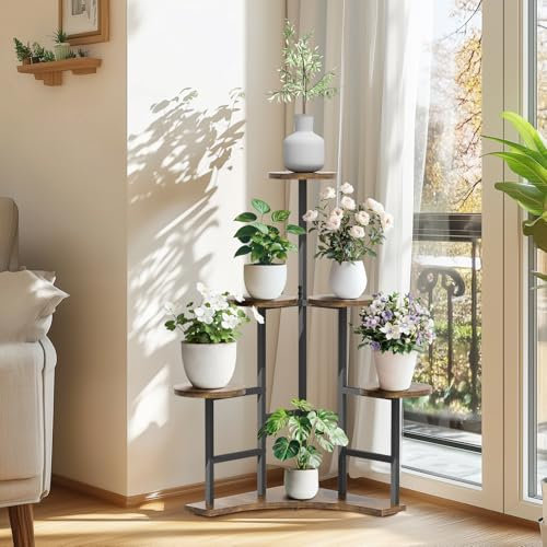 unho Porte Plante Intérieur d’Angle: Étagère Plante en Fer et MDF Support Pot de Fleurs sur Pied Meuble Plante pour Orchidée - 50x108.5cm