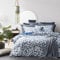 MILDLY Housse de Couette 220x240 Coton avec Bleu Motif Feuilles, 100% Coton Lavé, Texture Lin, Certifié Oeko-TEX, Botanique Imprimée Parure de Lit 220x240 Coton avec 2 Taie d'oreiller 65x65 cm
