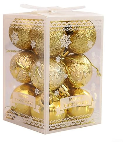 Christbaumkugeln 12er Set, funkelnde Ornamente für festliche Wohn- und Eventdekoration (Gold)