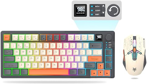 Attoe 75 ％ Wireless Gaming Keyboard and Mouse Combo, Mechanical Keyboard + 3D 1600DPI Mice, 2000mAh Battery, RGB Backlit Keyboard with 80 Keys Computer PC Gaming Keyboard for PC/Laptop (Black)