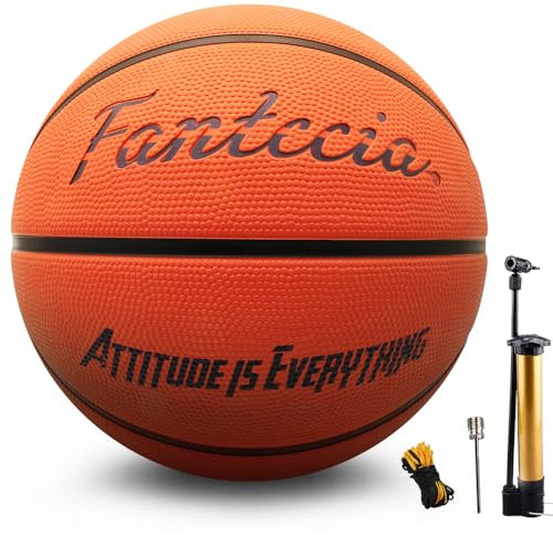 Fantecia Basketball, Gummi Basketball Größe 7 inkl. Pumpe für Jugendliche, Ideal für Indoor & Outdoor Spaß