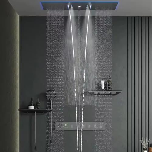 Mainen Duschsystem,Multifunktionales duschgarniturmit großer rechteckiger Kopfbrause 30x90 cm,Duschset mit Farbiger LED,Regendusche mit Thermostat,Handbrause,duschgarnitur mit regendusche