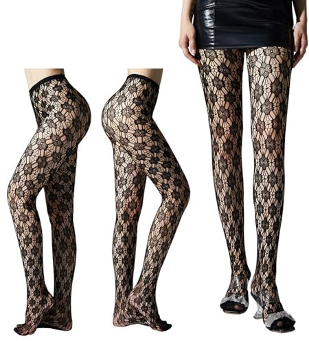 BrightGlow Damen Sexy Netzstrumpfhose Strumpfhose mit Hoher Taille Fishnet Stockings Gemusterte Ouvert Strumpfhose Party Schier Mesh Strümpfe Frauen Netzstrümpfe für Partys 6208#Schwarz Einheitsgröße