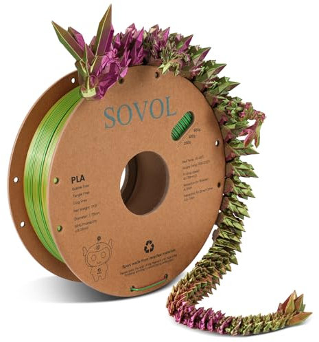 Sovol Silk PLA Filament Seiden Tri-Color Co-Extrusion 1.75mm - 1kg (2.2lbs) - Dreifarbig Gold, Grün & Rosa - 3D-Drucker Filament +/-0.03mm