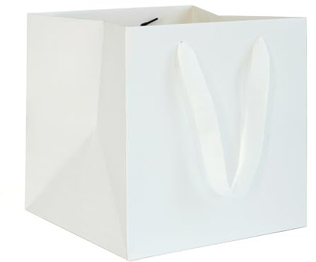 AZOWA Weiß Papier Geschenktüte quadratisch Groß Geschenktüten mit Henkel Party Geschenk Papiertüten (25 x 25 x 25 cm, 10 Stück)