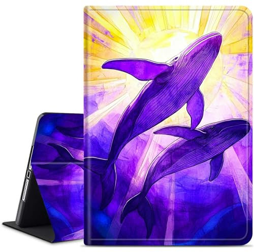 Dikoer for Amazon Kindle Fire 7 (9th/7th/5th Generation, 2019/2017/2015 Release) 7 Tablet Case, Slim Kickstand Stand Leather Smart Cover with Auto Wake/Sleep, Purple Dolphin Fish