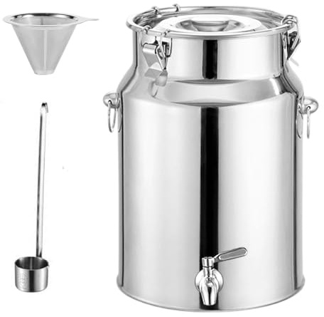 Yiustldd Edelstahl-Milcheimer mit Hahn und versiegeltem Deckel, Milchkanne mit Hahn, Edelstahl-Transportbehälter für Milch, Wein und Öl,14L