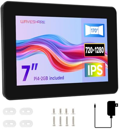 Waveshare 7inch 720x1280 Industrial HMI All-In-One Touch Display for Raspberry Pi4 (Pi4-2GB Included) Dual 4K HDMI Output 10-Point Touch Optical Bonding Al Alloy Case for Efficient Heat Dissipation