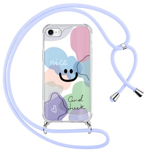 Foonary Handyband Transparent Handyhülle für iPhone 7/8/SE 2020/SE 2022 Hülle mit Band, Aesthetic Blumen Bunt Silikon Case Schutzhülle mit Kordel Schnur zum Umhängen für iPhone SE 3 4,7,Flower