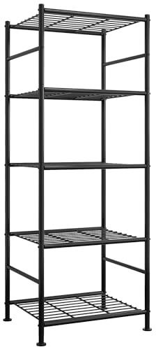 Sakugi 5-Tier Metal Storage Shelves Adjustable Feet, 46.5x32x145cm, Black | Sturdy Metal Garage Shelving Unit, Adjustable Leveling Feet, Space Saving Organizer, Perfect For Pantry, Laundry & Kitchen