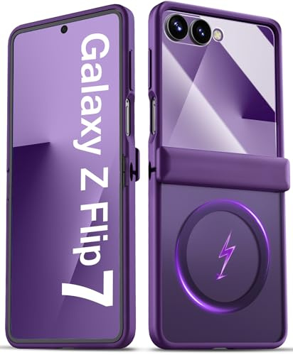 SIXBOX für Z Flip 7 Hülle mit Stabile Scharnierschutz, Kompatibel mit MagSafe, Anti-Rutsch Robuste Schutzhülle, Mattierte Transluzente für Z Flip 7 2025, Dunkel Violett