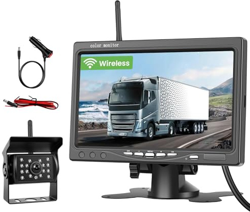 Realdio Funk-Rückfahrkamera, 7-Zoll HD-Monitor, IP68, BSD | Funk-Rückfahrkamera mit 7-Zoll HD-Monitor, IP68-Schutz, Weitwinkel und Totwinkel-Warnung für Fahrzeuge mit 12–36 V