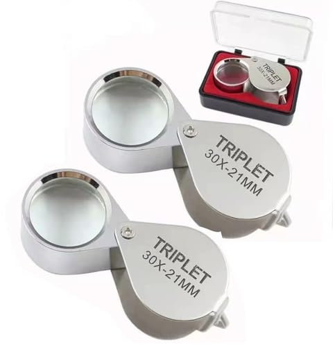 Cyberwork 2pcs Juwelierlupe 30x Lupe,juwelierlupe,Juwelier Lupe 30 Fach Faltbare Taschenlupe Kleine Zum Klappen Mini Lupe Klappbar Eschenbach Kleine mit Griff für Edelsteine