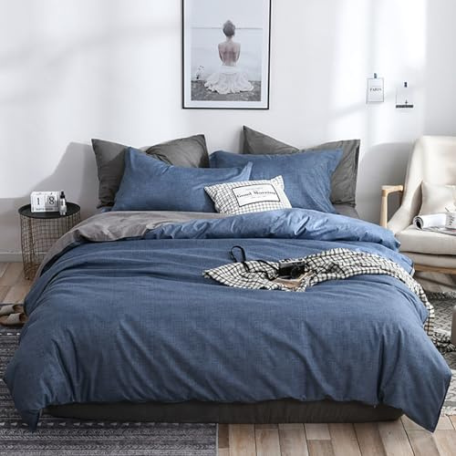 AShanlan Bettwäsche 140x200 Blau Grau Wendebettwäsche Kissenbezug 70x90 cm | ÖKO-TEX Bettwäsche-Sets, Weich & Atmungsaktiv Mikrofaser, Einfarbig Deckenbezug mit Reißverschluss