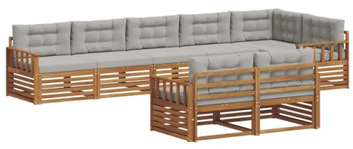 vidaXL Outdoor-Sofagarnitur mit Kissen 8 pcs Natürlich und Hellgrau, Modulares Outdoor-Sofa-Set, Robustes Garten-Lounger, Acacia-Möbel für Terrasse, Moderne Sitzgelegenheit