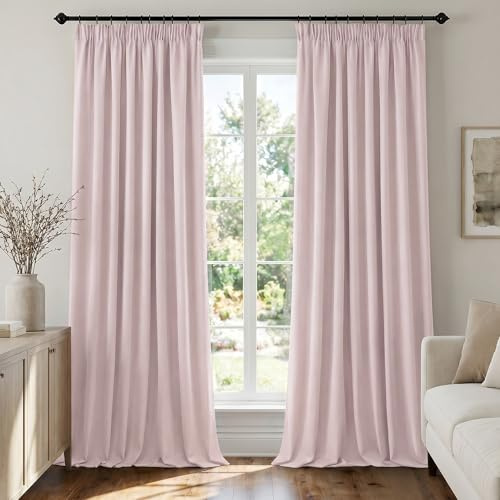 Deconovo Gardinen Blickdicht mit Kräuselband Vorhänge Hitzeschutz Lotosrosa | 2er Set, H 260 x B 140 cm, Gardinen für Schiene, Thermal Curtains, Schlafzimmer Gardinen, Vorhänge Kinderzimmer Mädchen