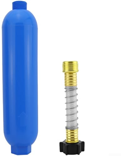 RV - Filtro dell'acqua con tubo flessibile, filtrazione a 3 livelli con KDF e carbone attivo, riduce i metalli pesanti e, per camper, barca e giardino, cartuccia blu