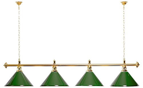 Billiard-Royal Billardlampe mit 4 Schirmen Grün goldfarbene Halterung als Hängelampe für Billardtische