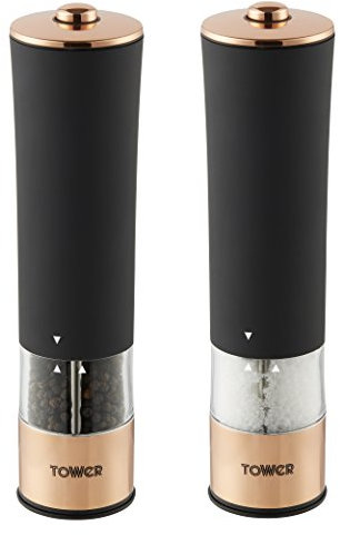 Tower T847003RB Electric Salt and Pepper Mill, Stainless Steel, Soft-Touch Body, Rose Gold and Black