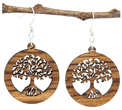 NaturSchatulle Holzschmuck Holzohrringe Baum des Lebens Zebrano I Lebensbaum natürliche Ohrhänger 925 Silber Holz Ohrringe Damen Ohrschmuck