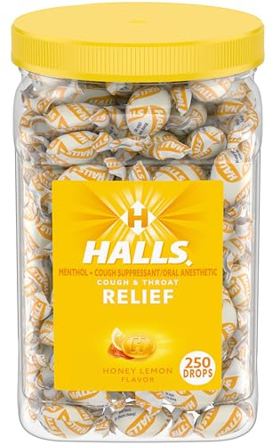 HALLS Cough and Throat Relief Honey Lemon Cough Drops, Bulk Pack, 250 Drops
