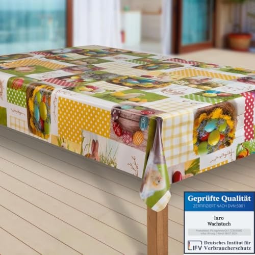 laro Wachstuch-Tischdecke Abwaschbar Garten-Tischdecke Wachstischdecke PVC Plastik-Tischdecken Eckig Meterware Wasserabweisend Abwischbar |52|, Muster:Ostern Eier Bunt, Größe:90x90 cm