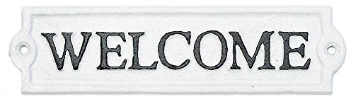 Sungmor Targa decorativa da parete in ghisa resistente – Targa bianca per porta d'ingresso – Targa decorativa di benvenuto per porta, ingresso, portico di casa, ufficio o negozio