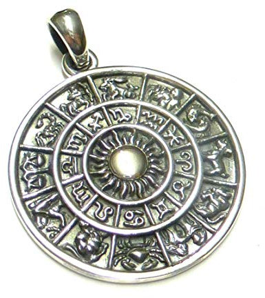 Kettenanhänger, Anhänger Silber, Motiv Sonnenkalender, als Schutzsymbol und Glücksbringer zu tragen,aus 925% Sterling Silber gearbeitet, Geschenk, Schmuck, Unisex