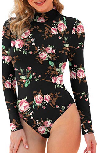 LAOLASI Damen-Body, Rollkragen, lange Ärmel, schmale Passform, Bodysuits, Jumpsuit