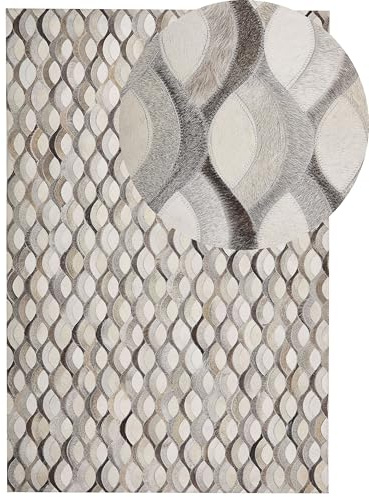 Beliani Moderner Leder-Teppich Braun mit Beige Rautenmuster 140 x 200 cm Kirca