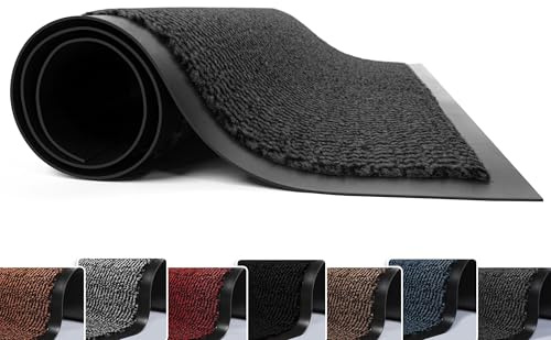 FB FunkyBuys Washable Door Mats - Heavy Duty, Non-Slippery & Stylish Floor Mat - Door mat indoor Large Rubber Indoor & Outdoor Doormats for Perfect Dust Grabbing (Anthracite-waved, 50 x 80 CM)