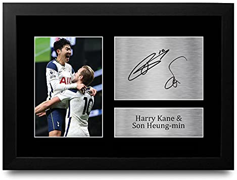 HWC Trading FR A4 Harry Kane & Son Heung-min Tottenham Hotspurs Spurs Geschenke gedrucktes signiertes Autogramm Bild für Fußballfans und Fans, A4, gerahmt