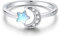 Mondstein Ring 925 Sterling Silber Mond Stern Verstellbare Ringe für Damen Zirkonia Cresent Moon Offener Ring Schmuck Geschenk für Mama Großmutter Freundin