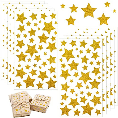 Aufkleber Weihnachten Goldene Sterne, 10 Pcs Sticker Weihnachten Glitzer, Weihnachtsstickers Selbstklebend Kinder Geschenk Aufkleber, Karten, DIY